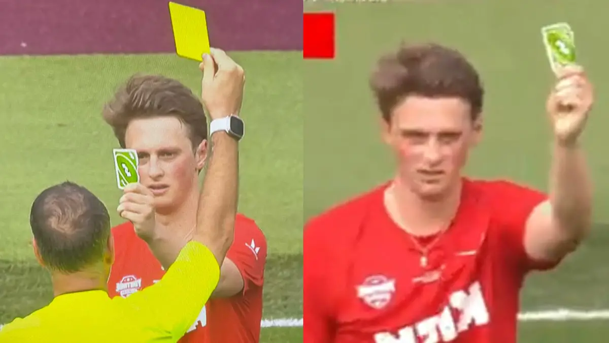 UnoKarte beim Fußball Spieler zeigt dem Schiri ReverseCard StreamRant